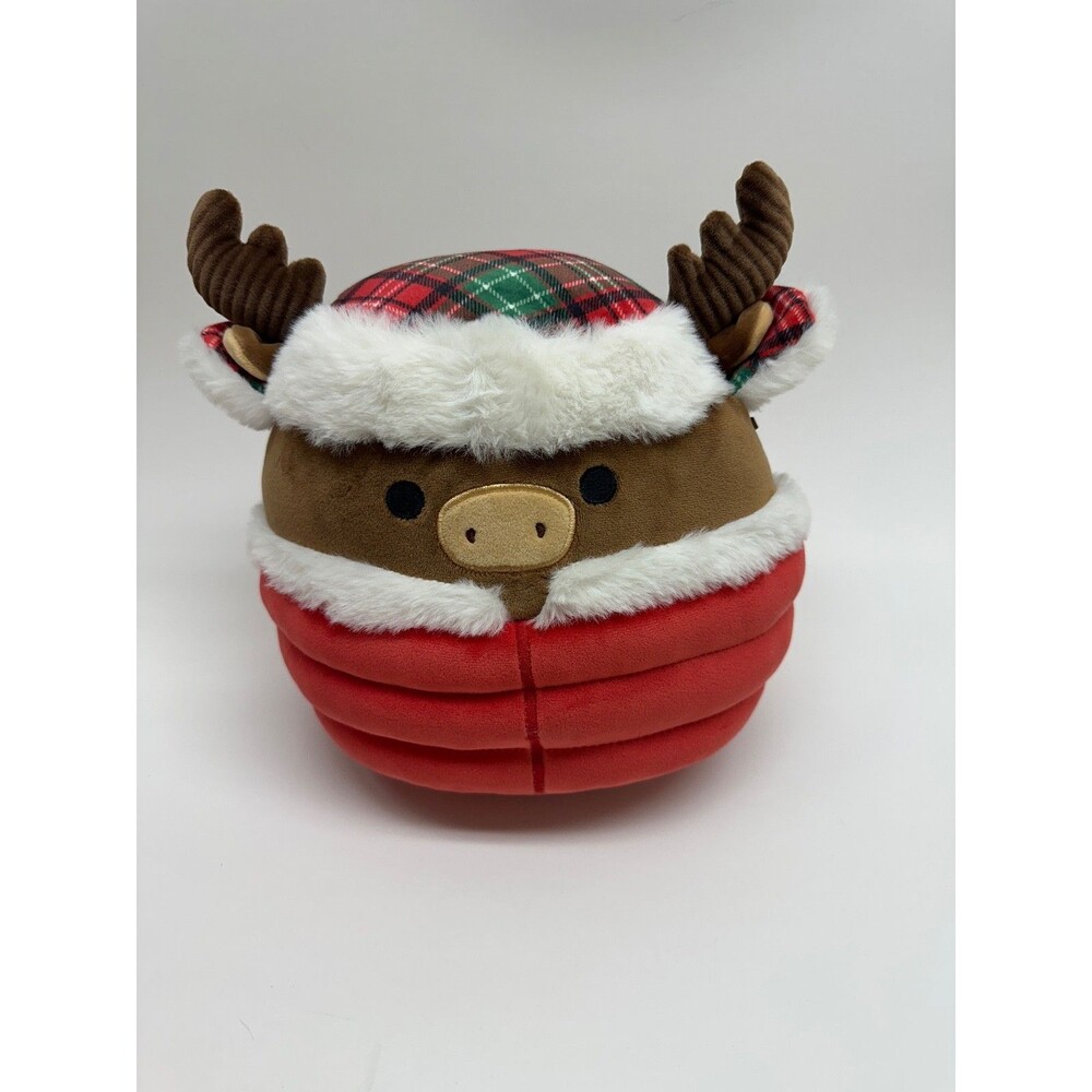 Squishmallows Maurice Moose 8" Christmas Plush Red Puffer Coat Plaid Hat Holiday